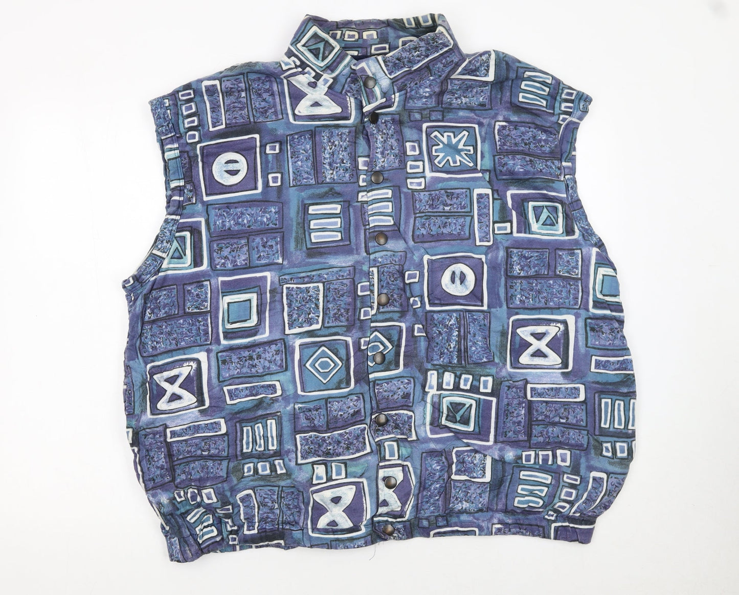 Trigema Womens Blue Geometric Padded Waistcoat XL Retro Cotton Blend