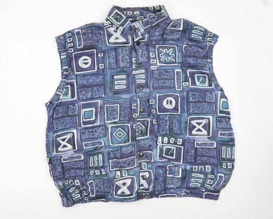 Trigema Womens Blue Geometric Padded Waistcoat XL Retro Cotton Blend