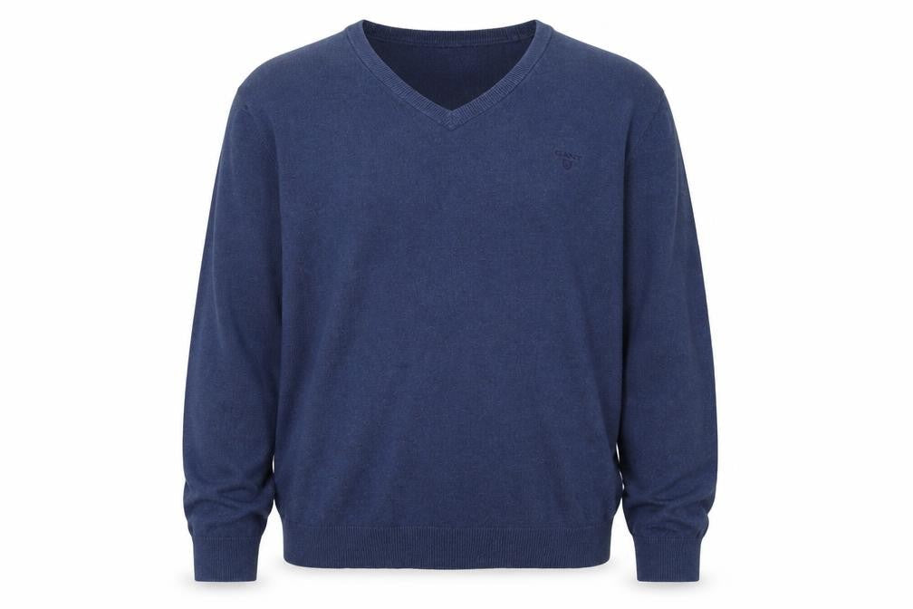 Gant Men's Blue XL V-Neck Cotton Pullover Jumper