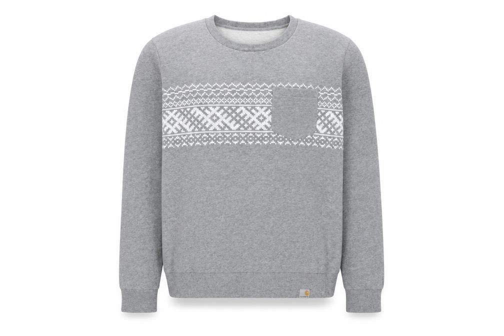 Carhartt Men’s Grey Fair Isle Crew Neck Sweatshirt Size M