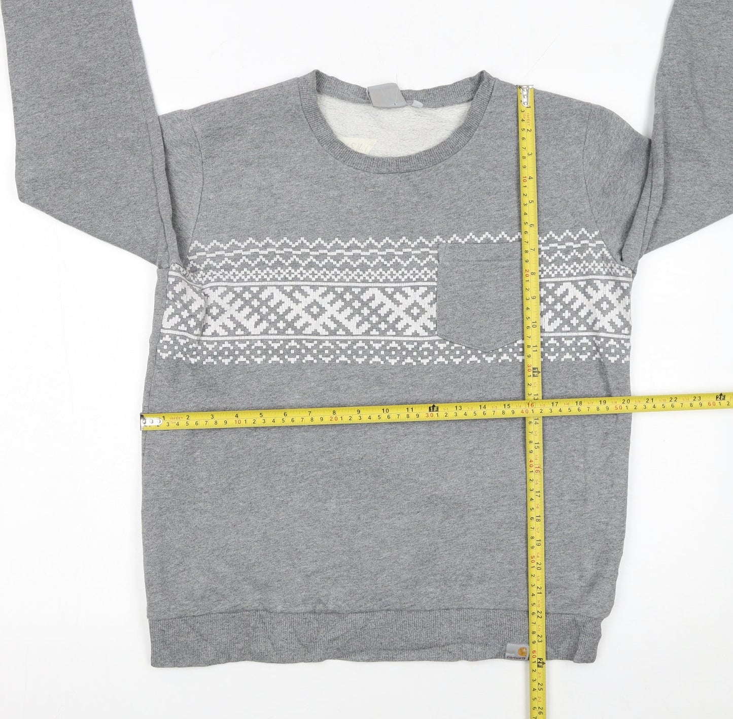 Carhartt Men’s Grey Fair Isle Crew Neck Sweatshirt Size M