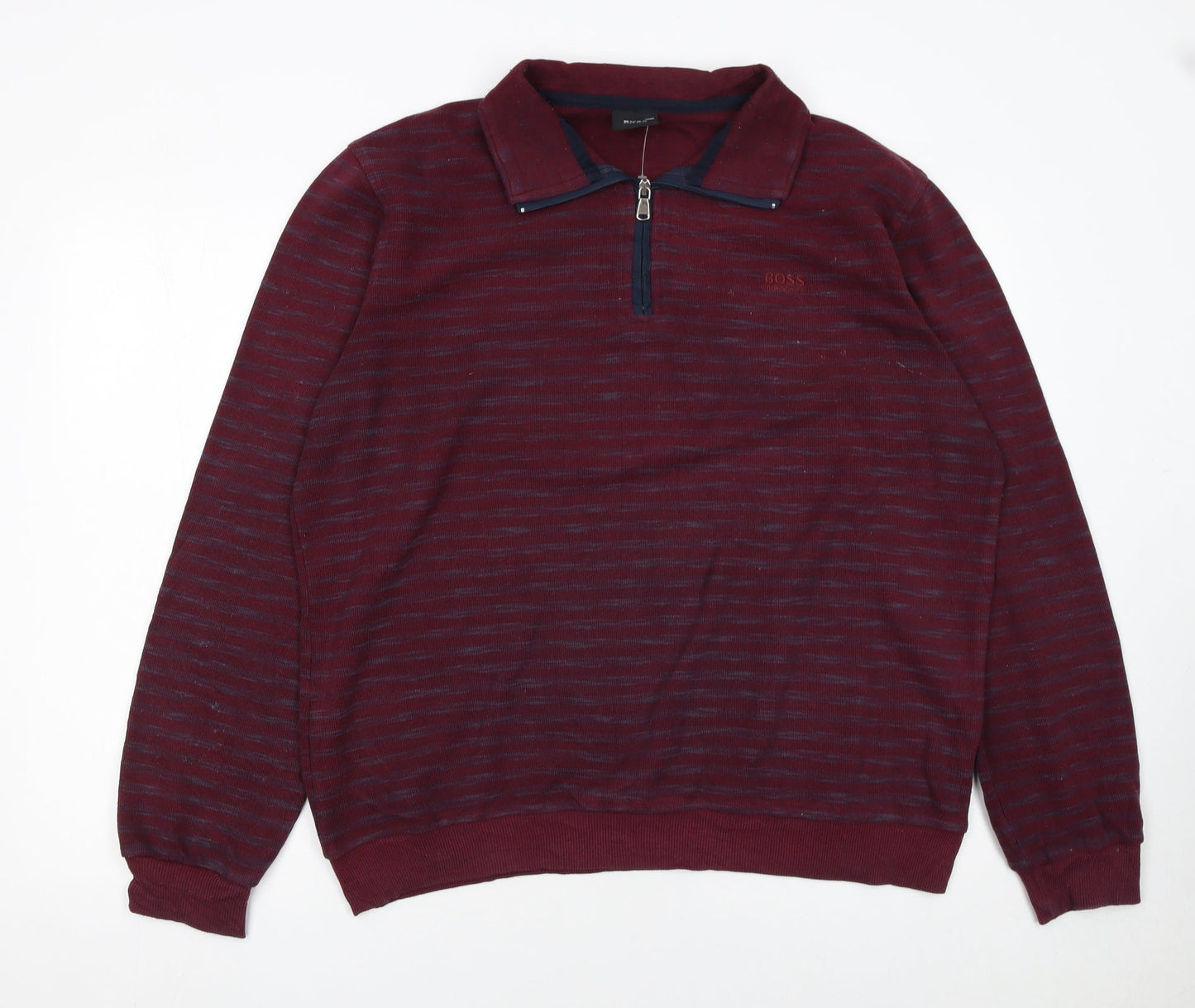 Hugo Boss Men's Red 2XL Collared 1/2 Zip Knit Sweatshirt