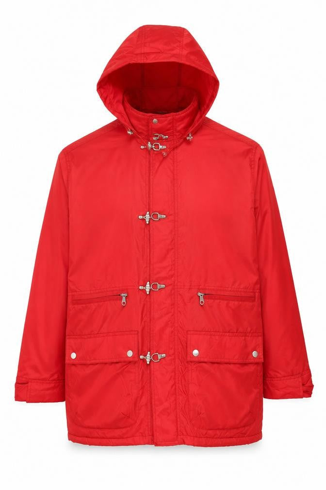 Berner Men's Red Hooded Windproof Parka Jacket Size L