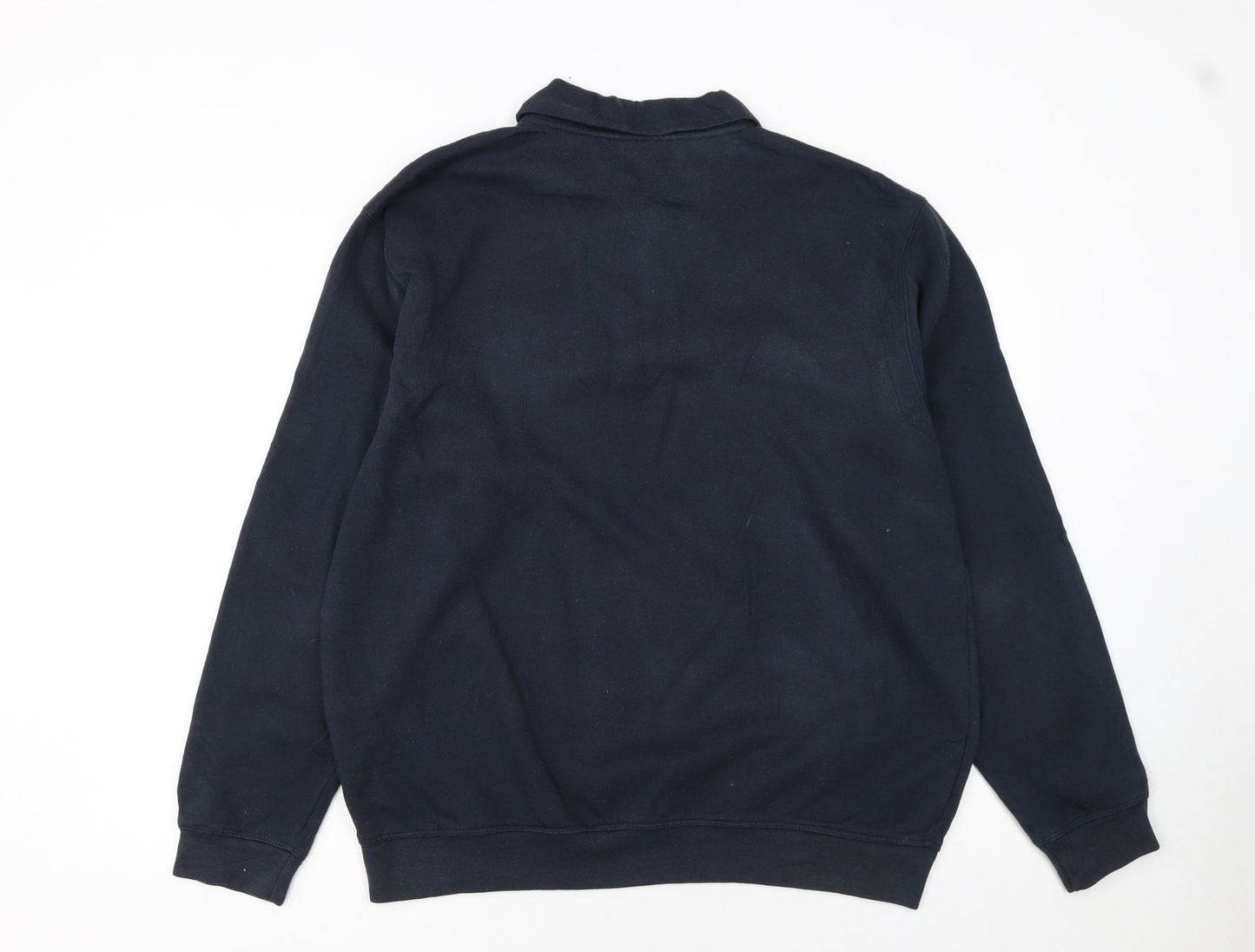 Reebok Men's Blue L 1/4 Zip Henley Sweatshirt Striped Logo Sportswear