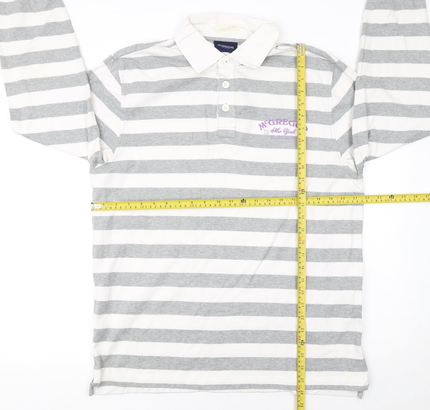 McGregor Men's Grey White Striped Long Sleeve Polo Shirt L