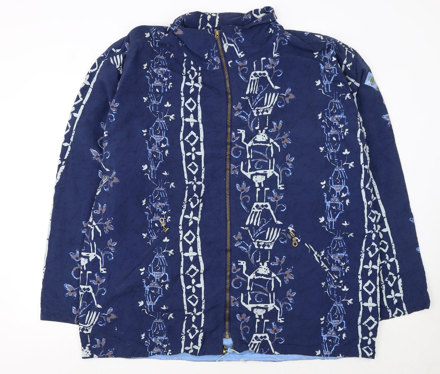 Fun Days Womens Blue Animal Print Cotton Hooded Windbreaker Jacket XL