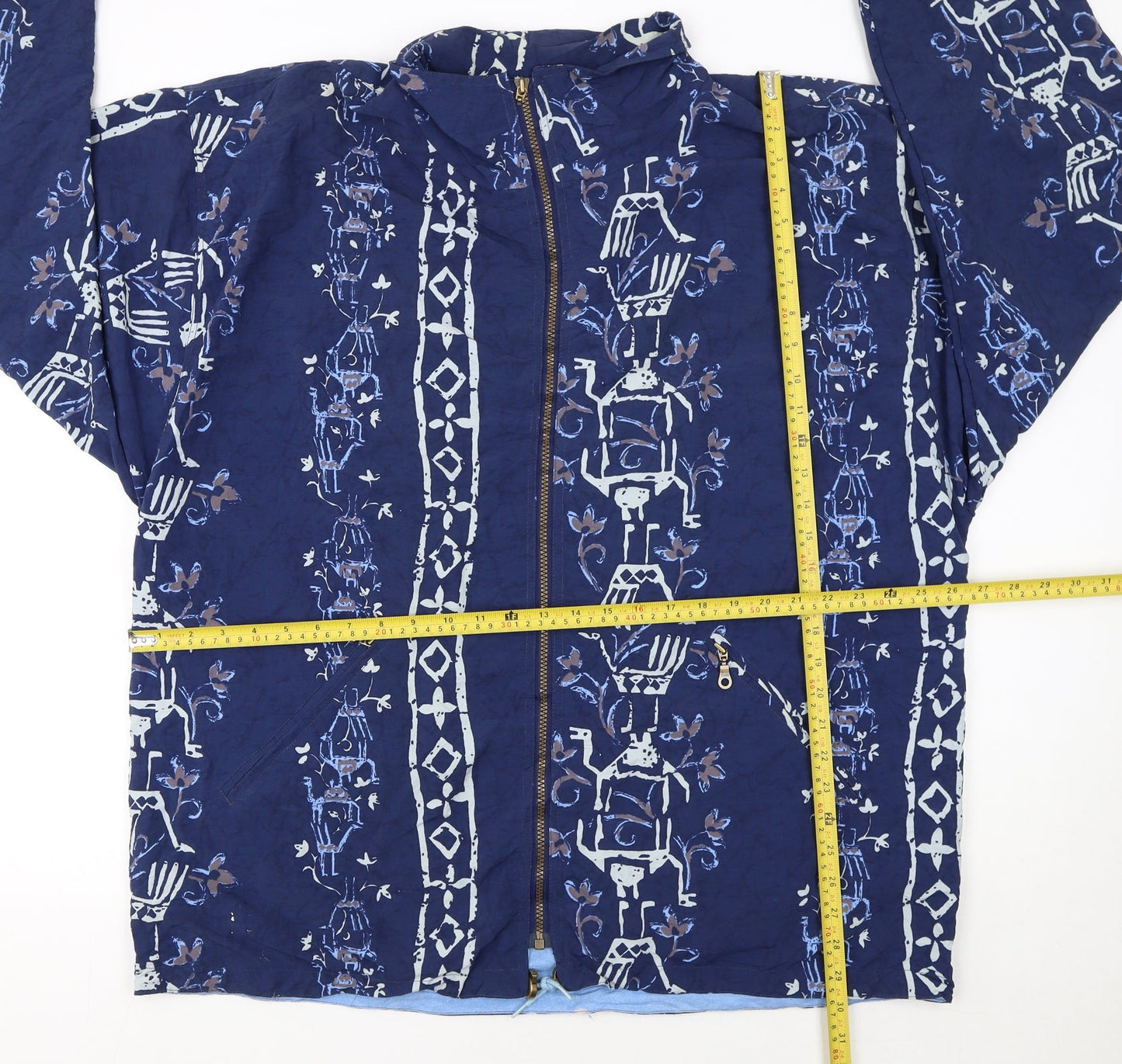Fun Days Womens Blue Animal Print Cotton Hooded Windbreaker Jacket XL