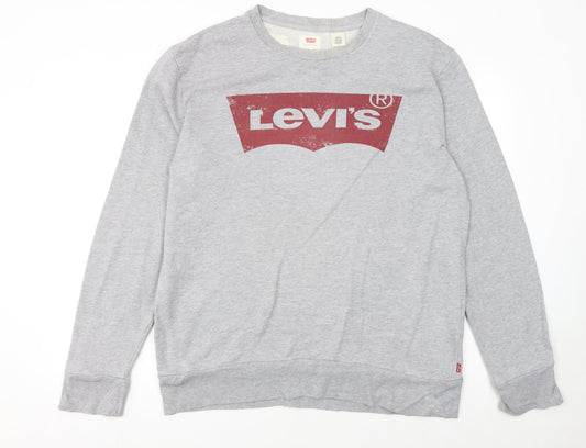 Levi's Men's Grey Logo Crew Neck Pullover Sweatshirt M