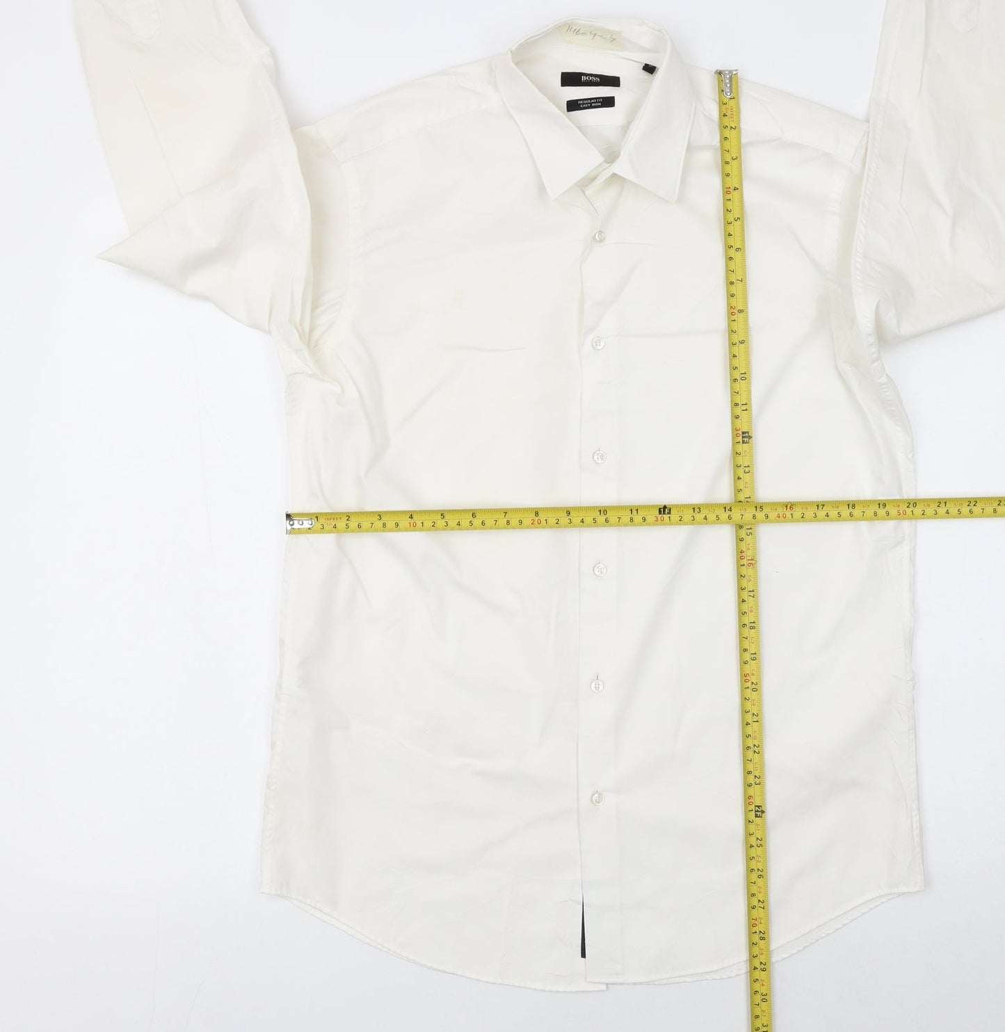 Hugo Boss Men's White Regular Fit Long Sleeve Cotton Button-Up Shirt M 40in