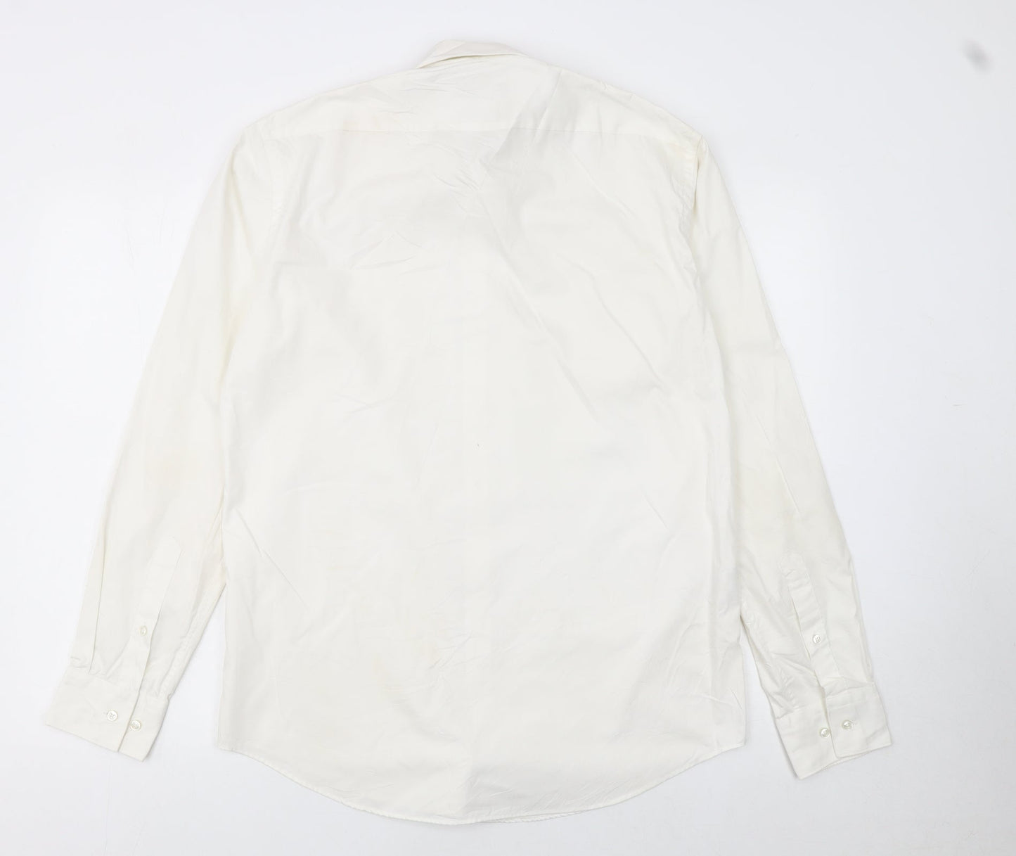 Hugo Boss Men's White Regular Fit Long Sleeve Cotton Button-Up Shirt M 40in