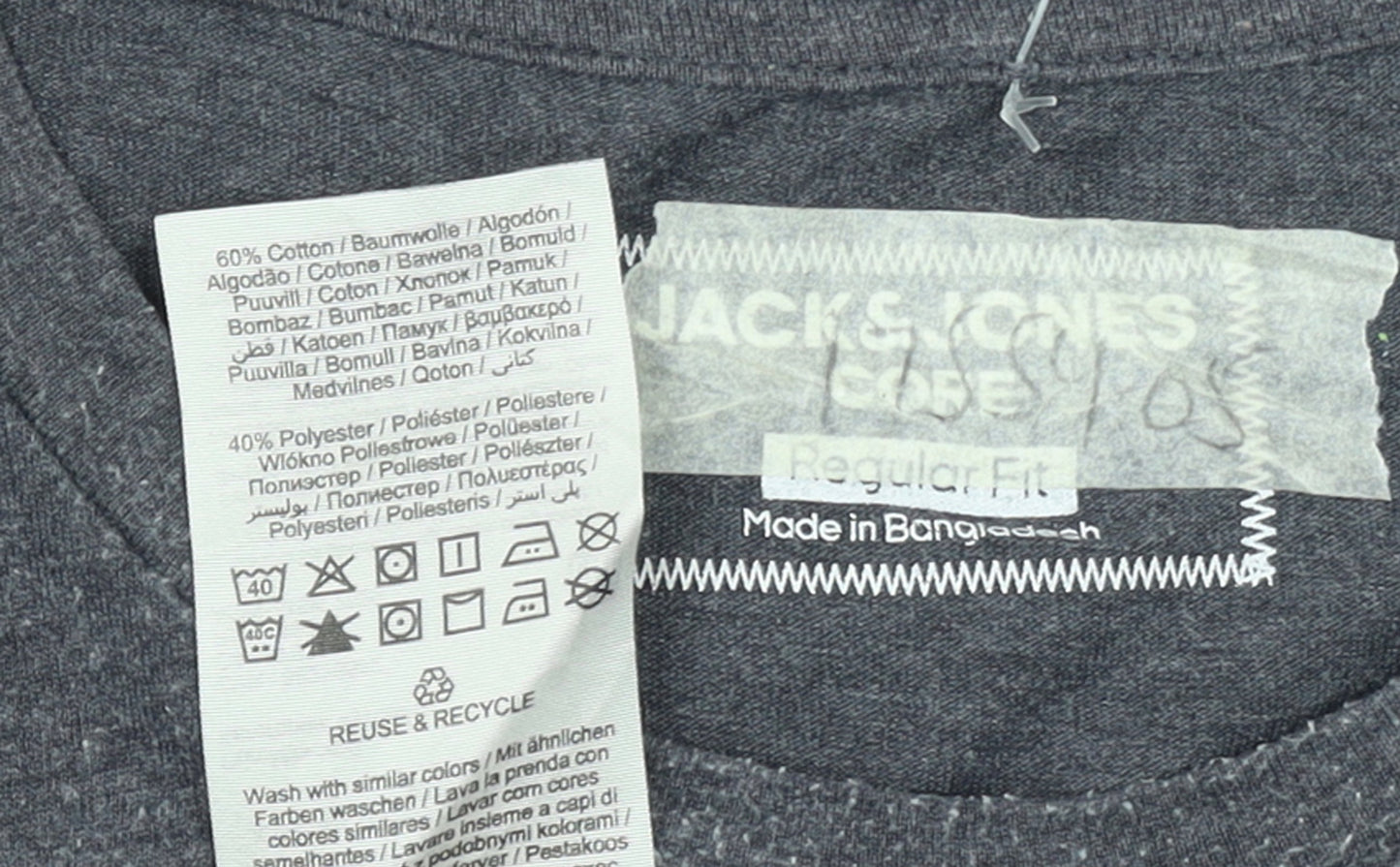 Jack & Jones Men's Grey 1990 Retro Graphic Crew Neck T-Shirt L Regular Fit