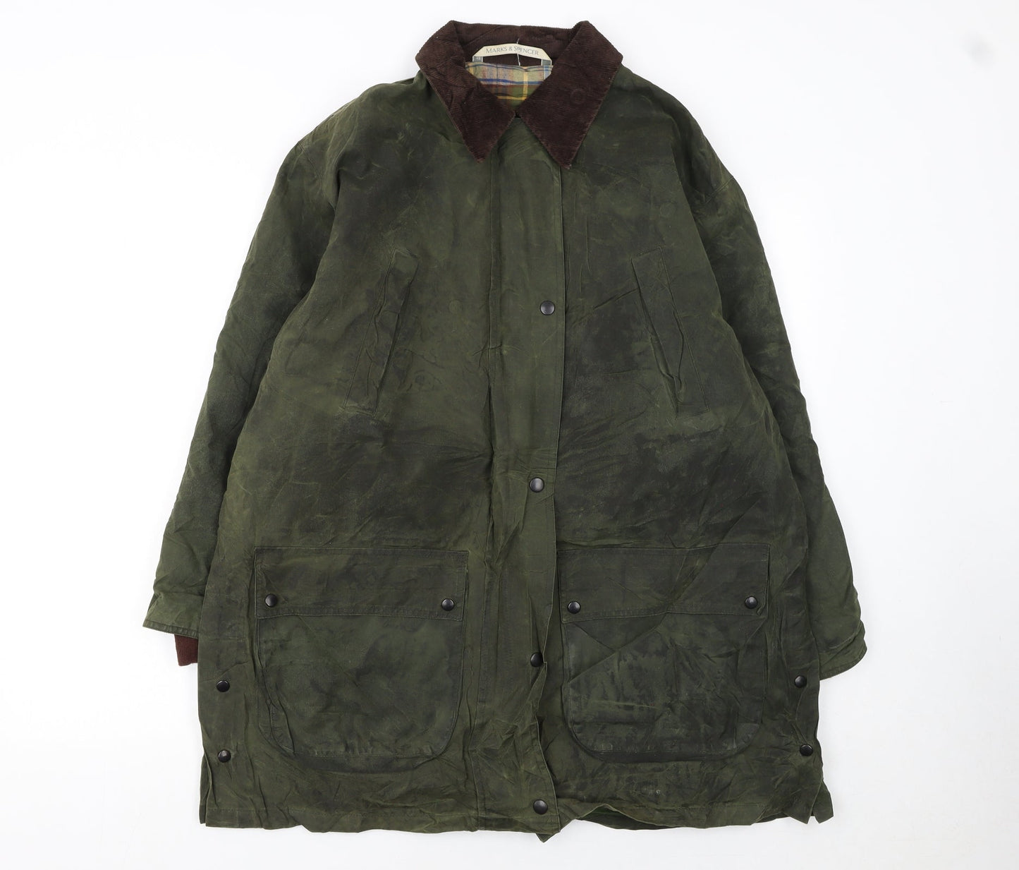 Marks and Spencer Men's Green Waxed Overcoat Jacket Size 36 Regular