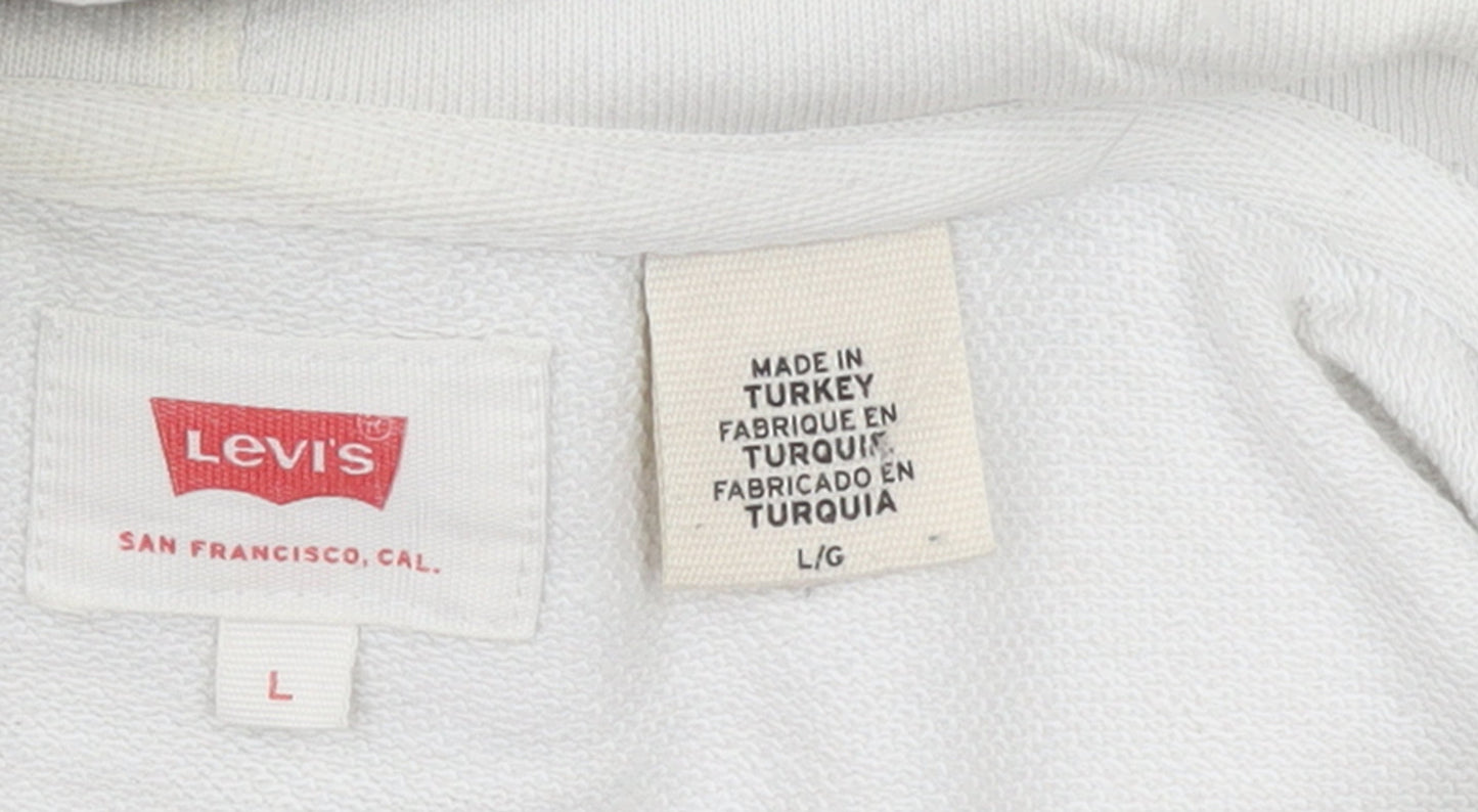 Levi's Men's White Pullover Hoodie L Logo Graphic Cotton Sweatshirt