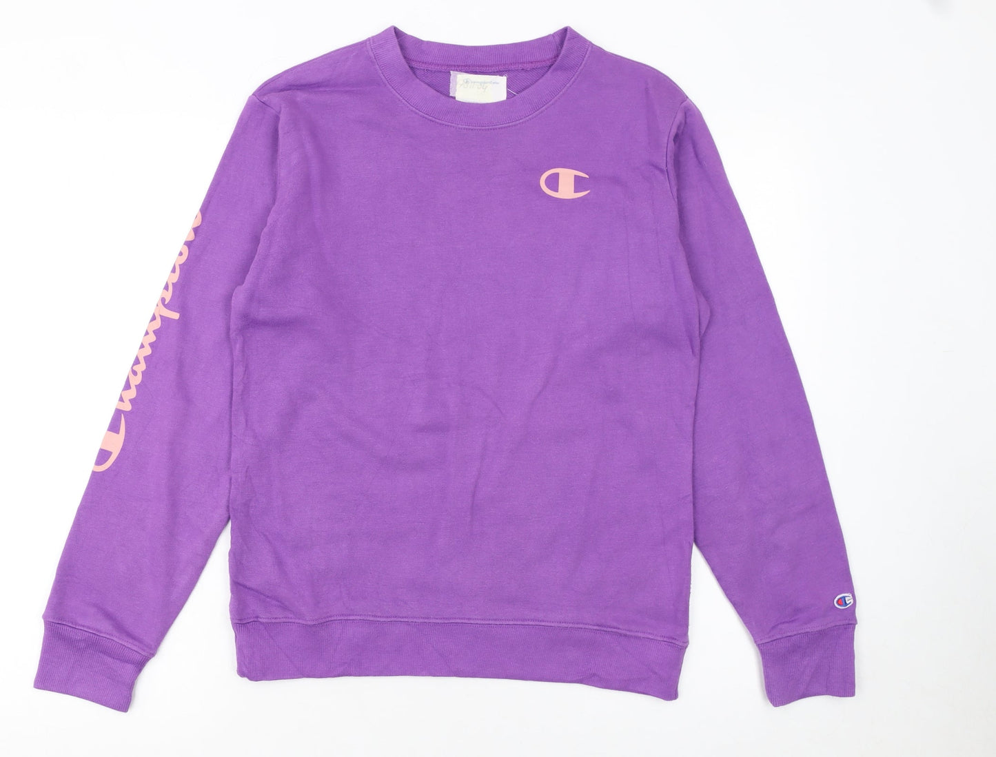 Champion Girls Purple Crew Neck Sweatshirt Size L Cotton Blend Logo Print