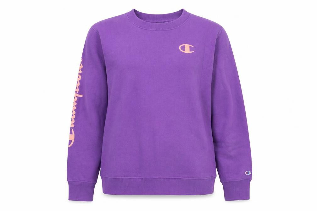 Champion Girls Purple Crew Neck Sweatshirt Size L Cotton Blend Logo Print
