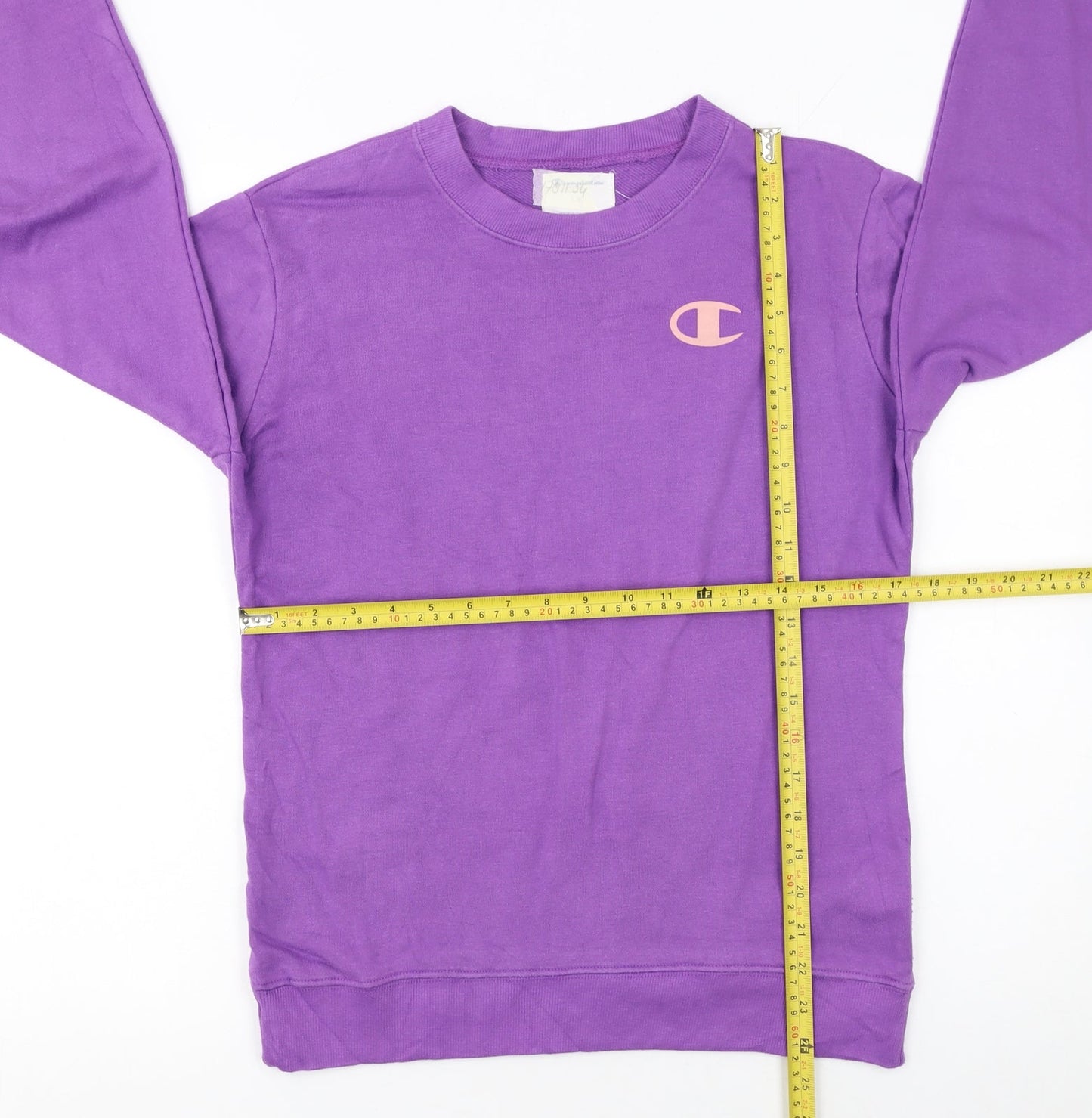 Champion Girls Purple Crew Neck Sweatshirt Size L Cotton Blend Logo Print