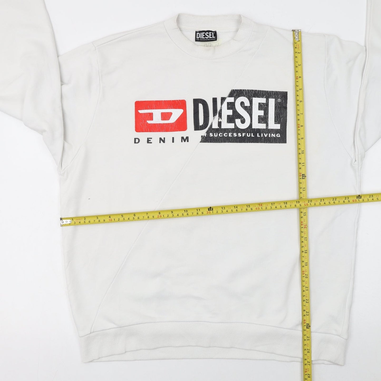 Diesel Mens White XL Pullover Sweatshirt Graphic Print Logo Jumper