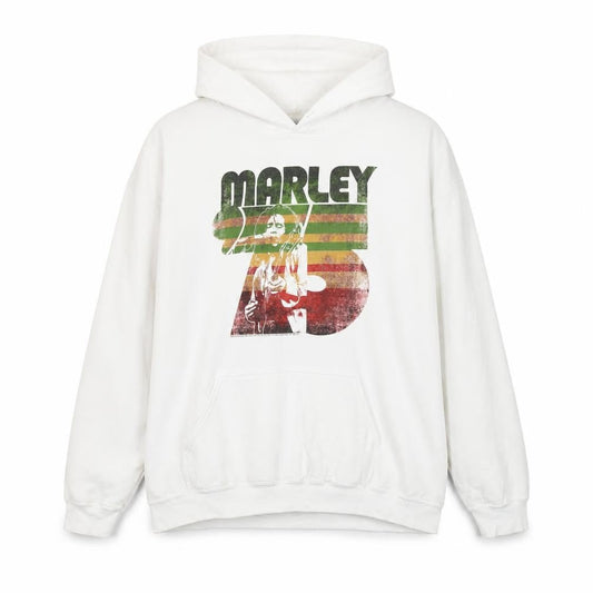 Bob Marley Men's White XL Pullover Hoodie Graphic Print Fleece