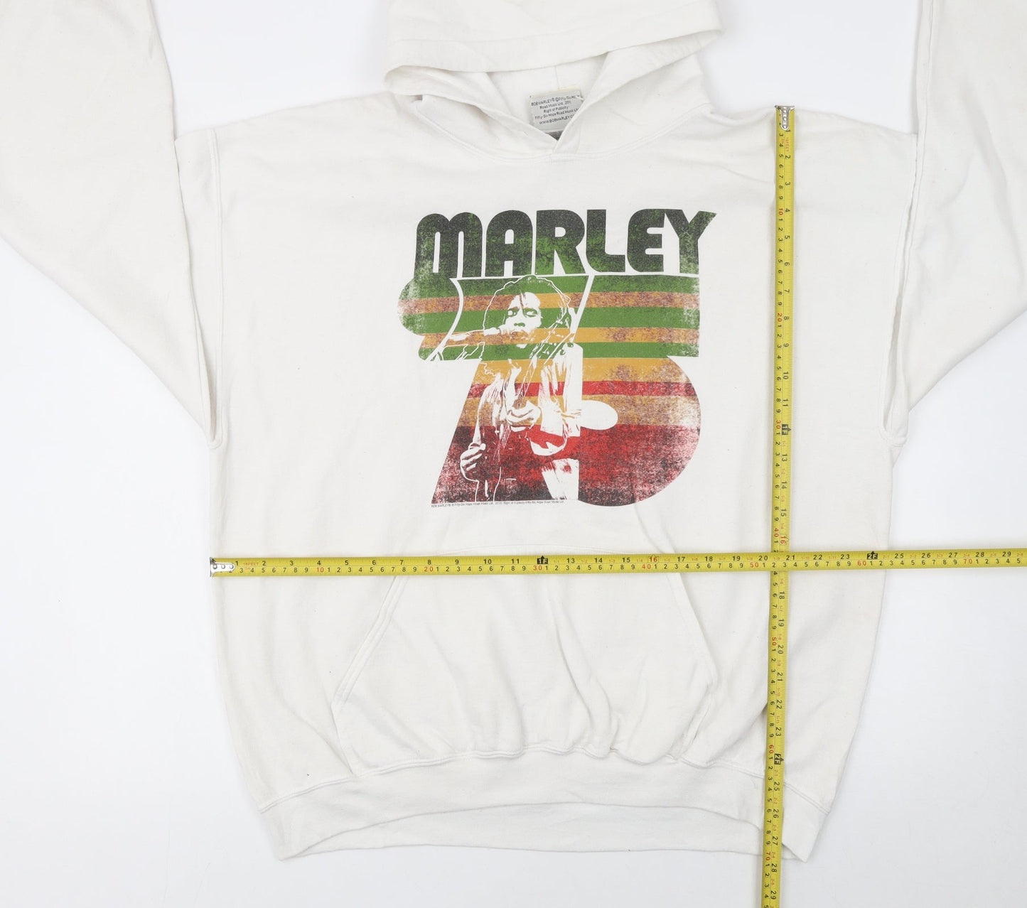 Bob Marley Men's White XL Pullover Hoodie Graphic Print Fleece