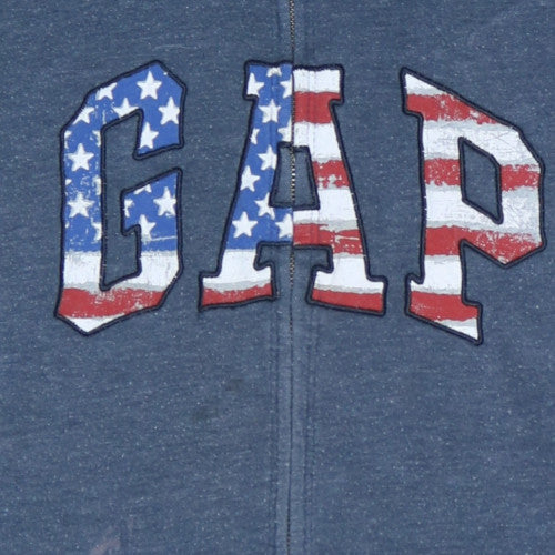 GAP Mens Blue Full Zip Hoodie XL Fleece Patriotic Logo Sweatshirt