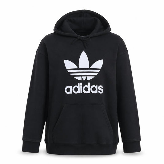 Adidas Womens Black Pullover Hoodie Size 4 Logo Print Casual Sweatshirt