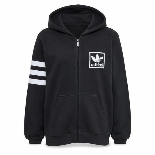 Adidas Womens Black Full Zip Hoodie Small Trefoil Logo Cotton Blend