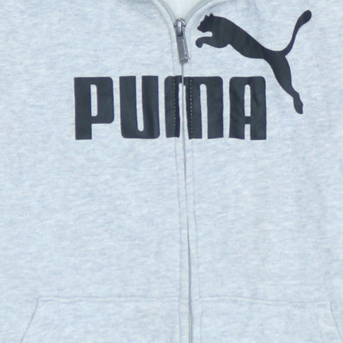 Puma Women Grey Full Zip Hoodie Size 12 Hooded Sweatshirt