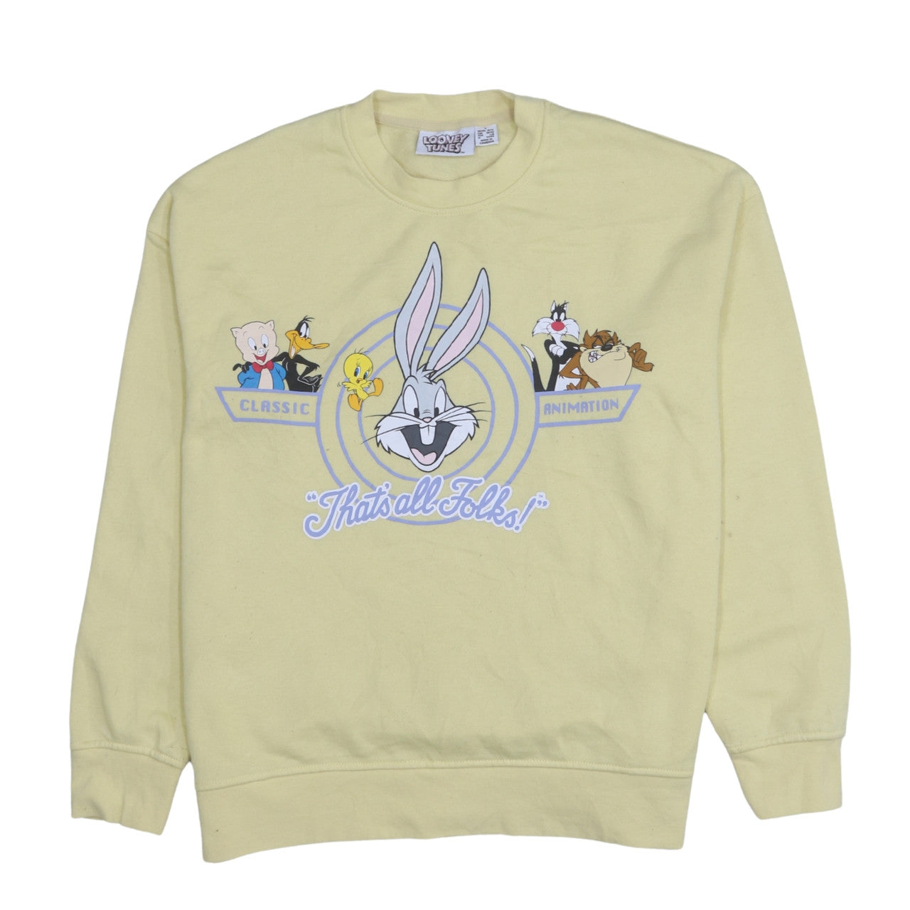 Looney Tunes Women's Yellow Classic Crew Neck Pullover Sweatshirt Size S