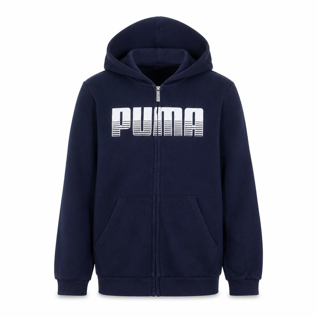 Puma Boys Blue Full Zip Hoodie 13-14 Years Fleece Logo Sweatshirt