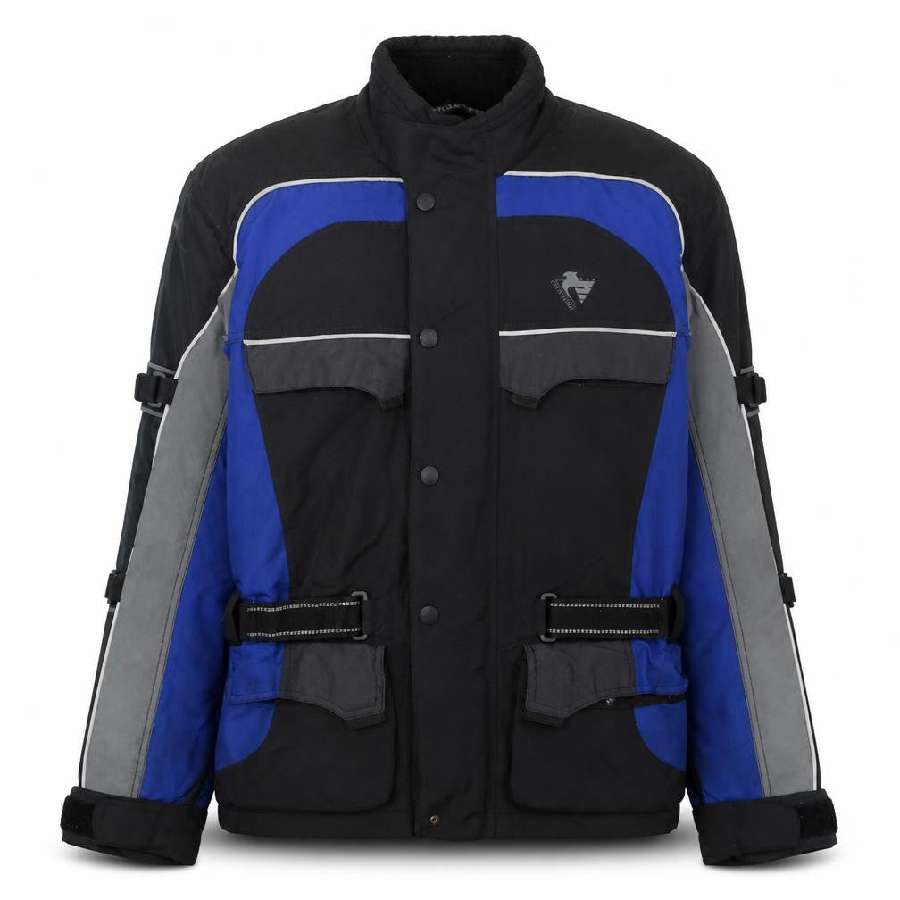 Cycle Spirit Men's Black Blue L Motorcycle Jacket Belted Reflective Lined