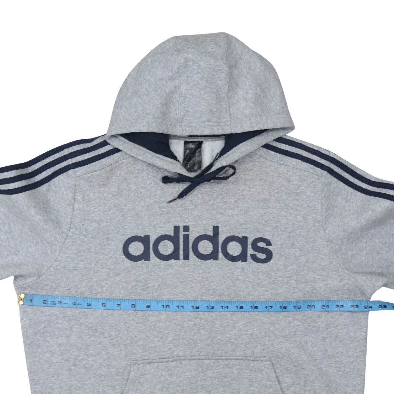 Adidas Men's Grey XL Pullover Hoodie with Logo and Stripes