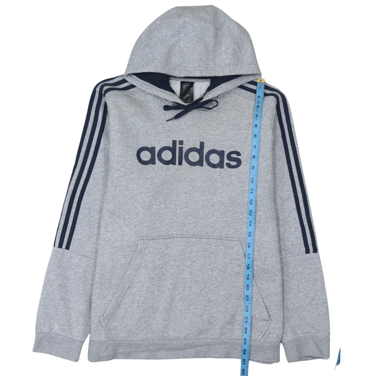 Adidas Men's Grey XL Pullover Hoodie with Logo and Stripes