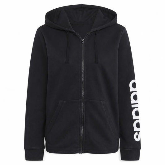 Adidas Women's Black Full Zip Hoodie M Logo Sleeve Casual Sweatshirt