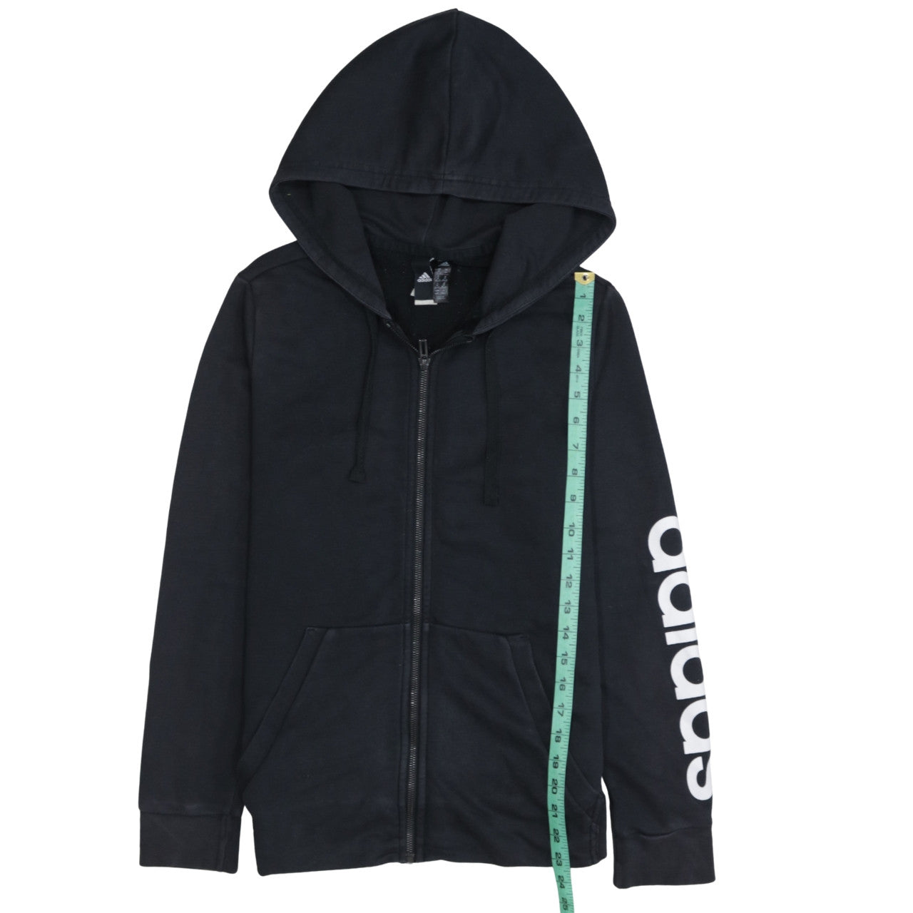 Adidas Women's Black Full Zip Hoodie M Logo Sleeve Casual Sweatshirt