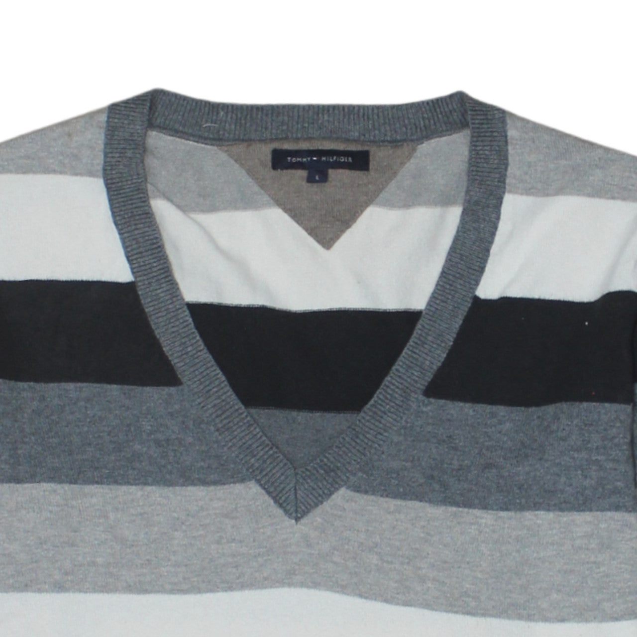 Tommy Hilfiger Men's Multicoloured V-Neck Striped Cotton Jumper L