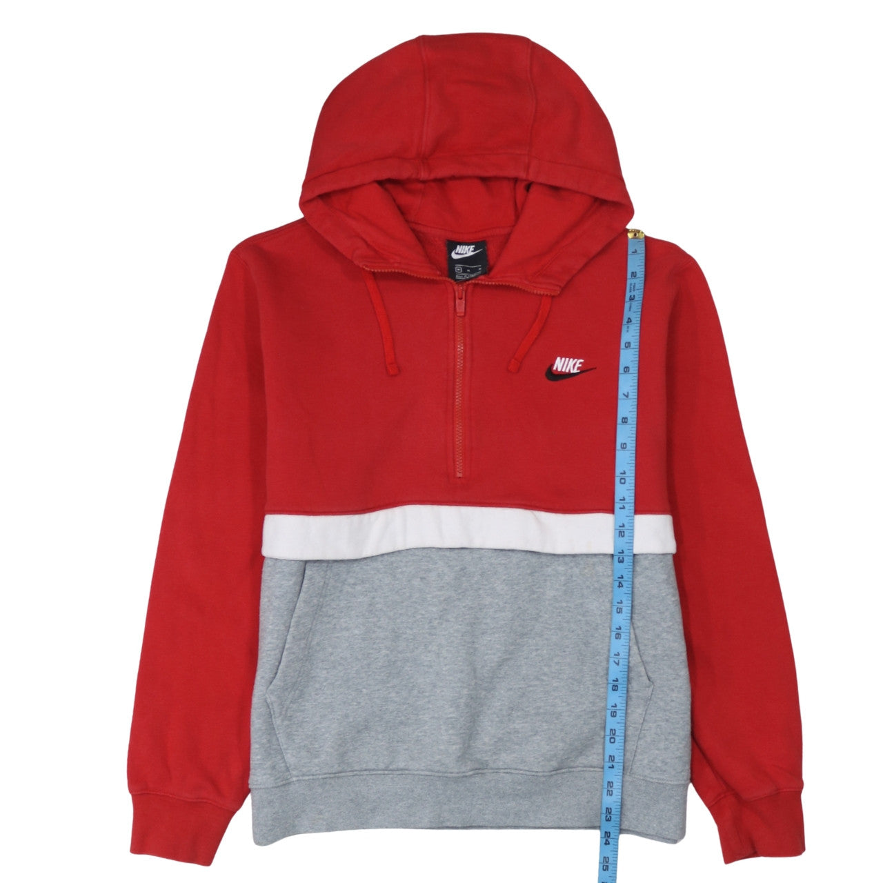 Nike Men's Red & Grey 1/2 Zip Hoodie Size M Colour Block Fleece