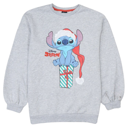 Front view of Disney girls’ grey stitch christmas pullover sweatshirt 11-12 years