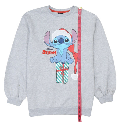 Close-up detail of Disney girls’ grey stitch christmas pullover sweatshirt 11-12 years