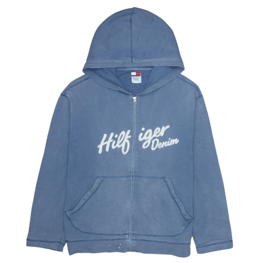 Tommy Jeans Mens Blue Full Zip Hoodie L Logo Graphic Sweatshirt