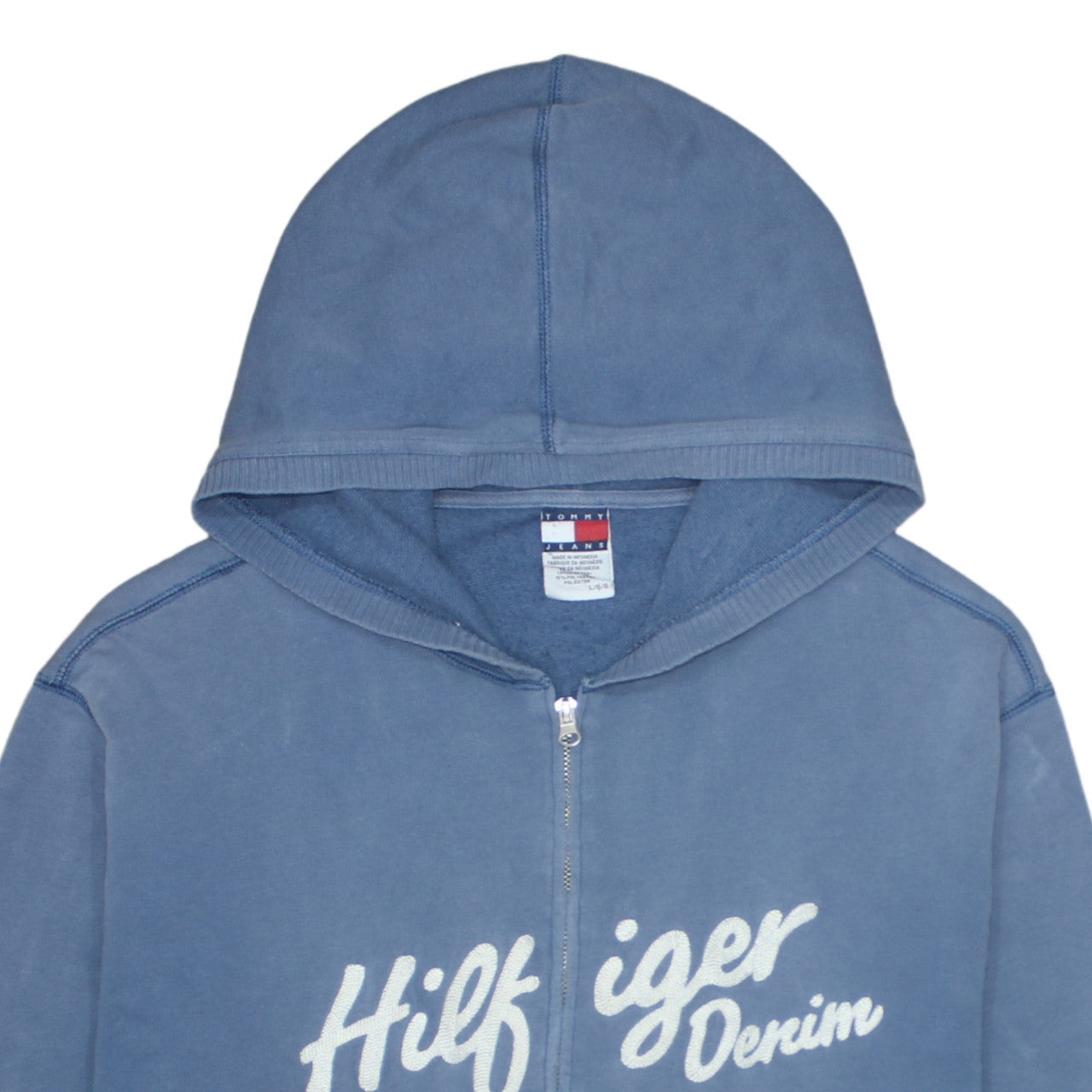 Tommy Jeans Mens Blue Full Zip Hoodie L Logo Graphic Sweatshirt