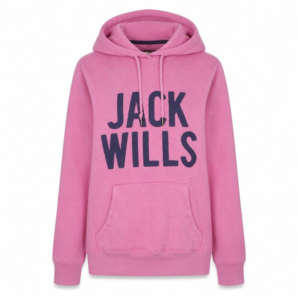 Jack Wills Womens Pink Pullover Hoodie Size 10 with Logo Print