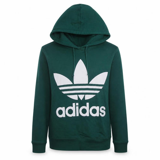 Adidas Women’s Green Trefoil Pullover Hoodie Size 10 Cotton Blend