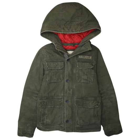 Hollister Men's Green Military Hooded Jacket Size M