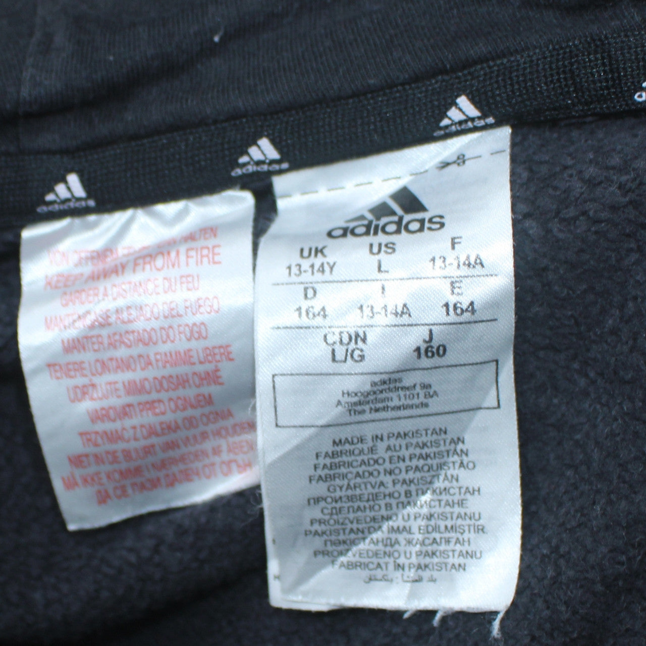 Adidas Boys Black Full Zip Hoodie 13-14 Years Fleece Sports Top