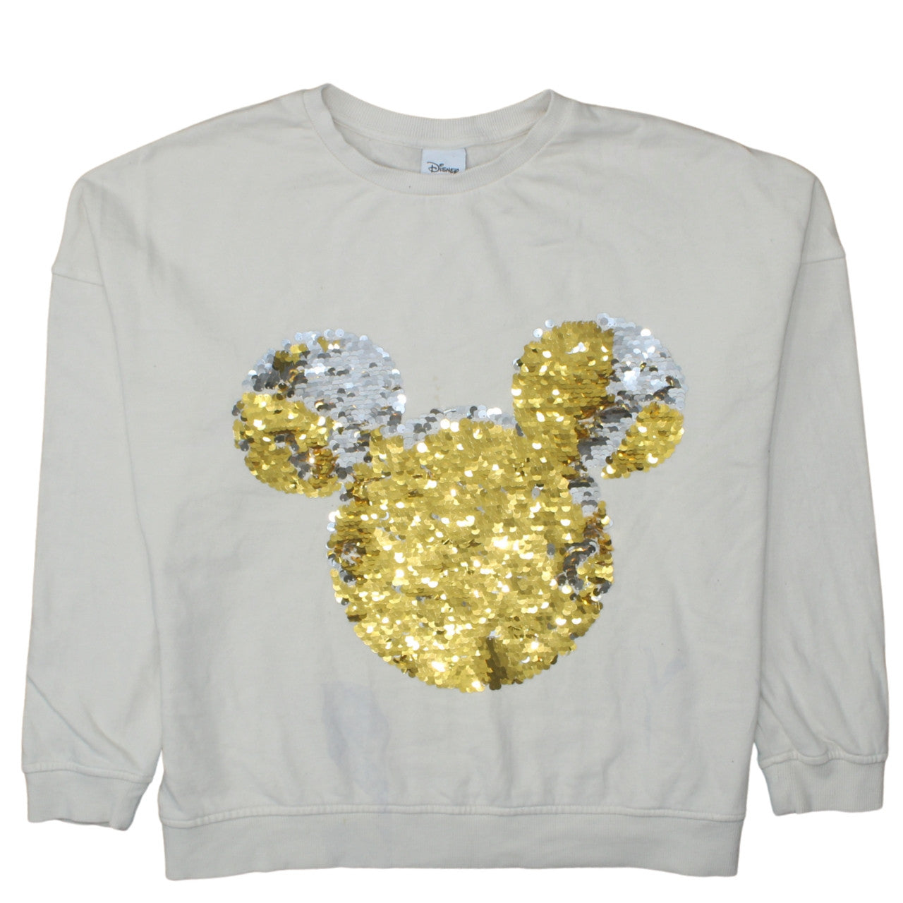 Disney Women Beige Sequin Mickey Mouse Pullover Sweatshirt UK 18