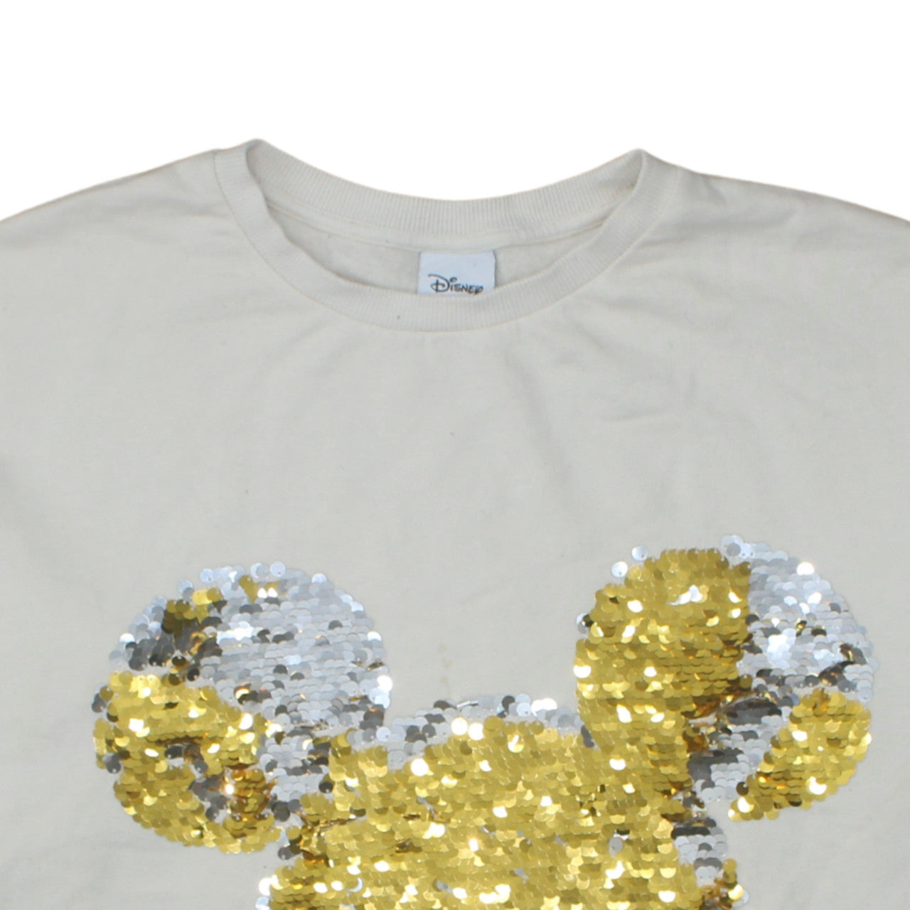 Disney Women Beige Sequin Mickey Mouse Pullover Sweatshirt UK 18
