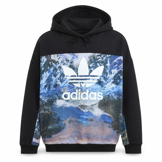 Adidas Womens Black Blue UK 12 Pullover Hoodie with Graphic Print