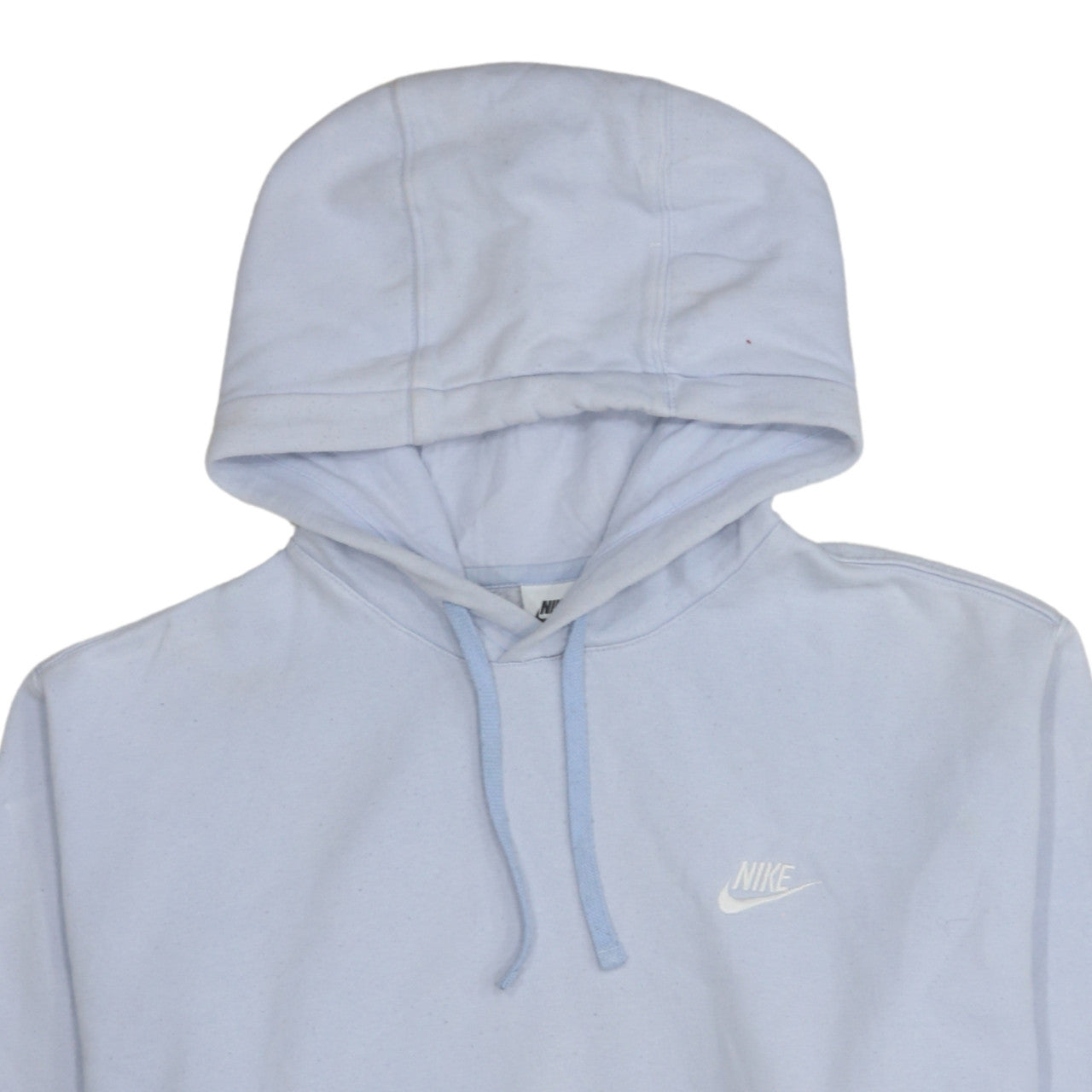 Nike Women Light Blue Pullover Hoodie L Cotton Blend Logo Sweatshirt