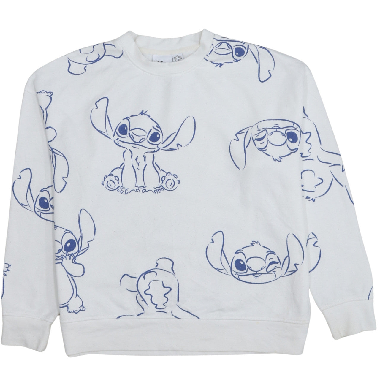 Disney Women White Stitch Sweatshirt Small Crew Neck Pullover