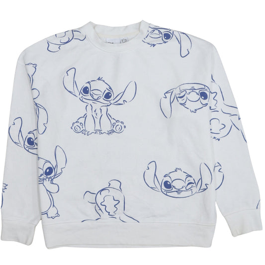 Disney Women White Stitch Sweatshirt Small Crew Neck Pullover